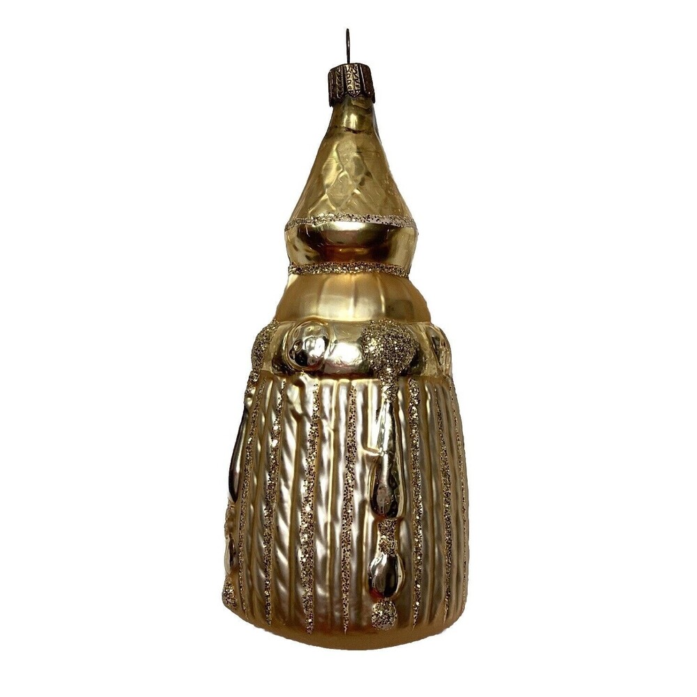 Antique Vintage Glass Bumpy Gold Bursts Bell Shape Christmas Ornament Germany